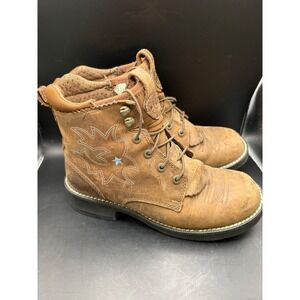 Ariat Women's Brown Leather Western Cowboy‎ Boots with Star Embroidery Size 8B